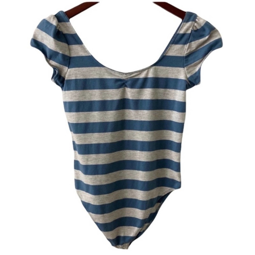 Energie Blue Grey Stripe Bodysuit Size Medium